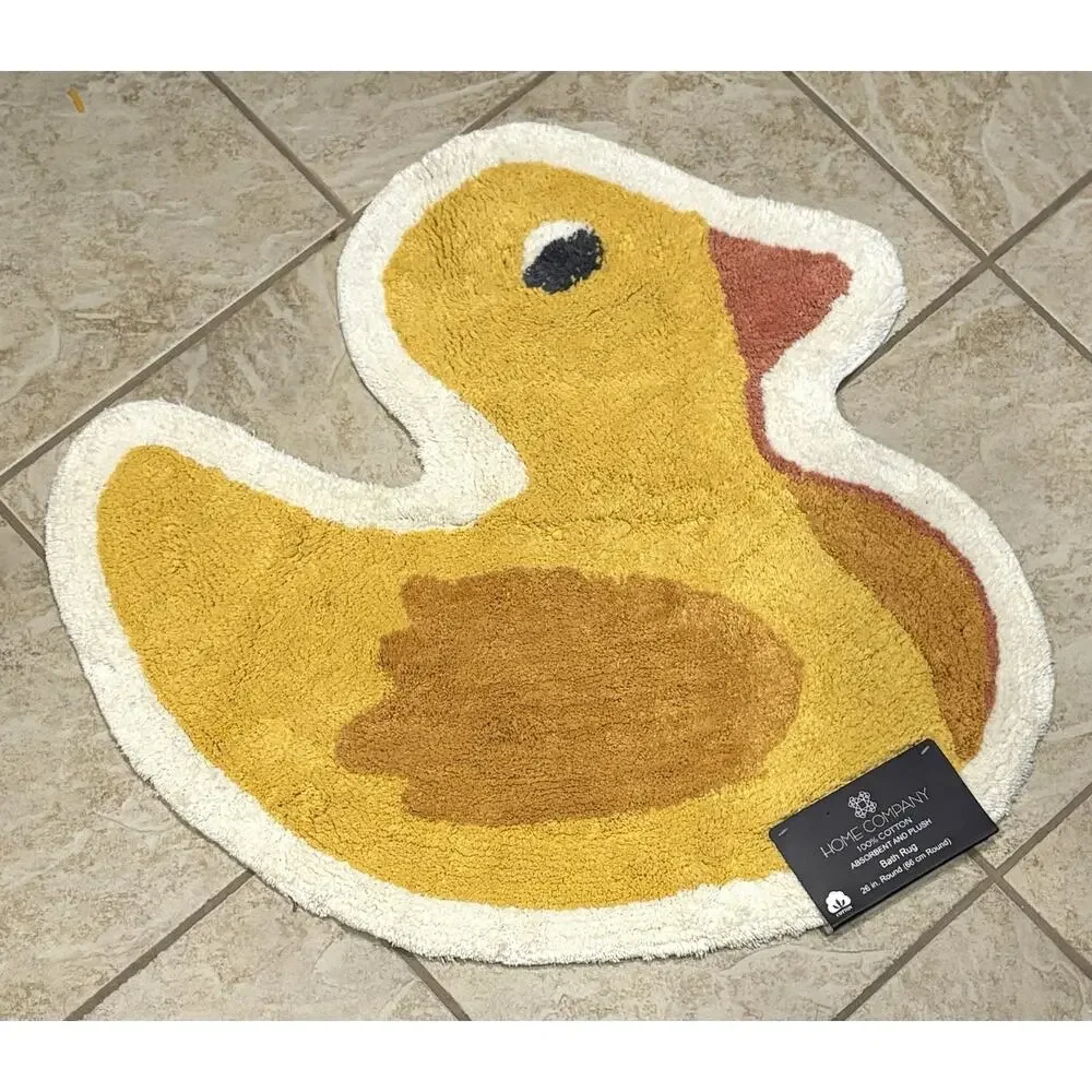 Rubber Duckie Duck Shaped Bath Rug Mat Absorbent 100% Cotton Washable Yellow NWT
